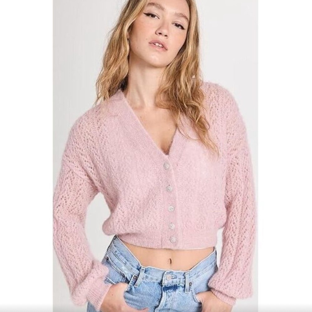 Free People Amelia Alpaca Cardigan Pink Size Medium - Picture 2 of 11